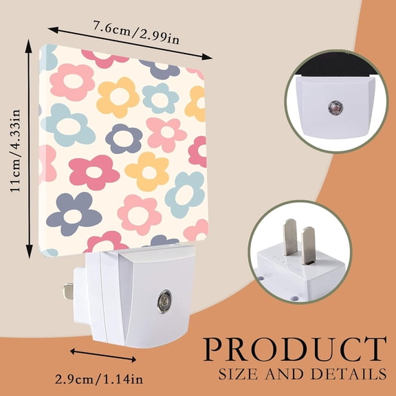 YJYASX-Vintage Groovy Flowers Night Light with Dusk to Dawn Sensor for Kid Girls Boys Women Men Room Decor, Hallway, Kitchen, Bathroom, Nursery, Stairs