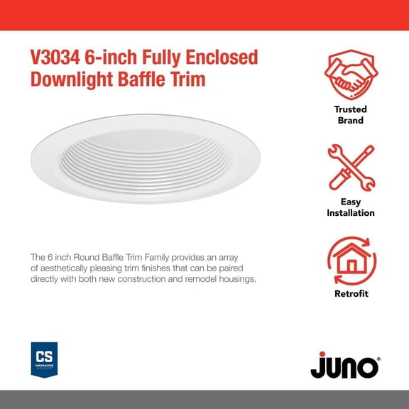 YJYASX-VuLite 6" Recessed Light Trim, Air-Loc and Wet Rated Recessed Lighting Trim for New Construction and Remodel, Fully Enclosed Downlight Baffle Trim, Fits IC23, IC22, IC22R Can Light Housings