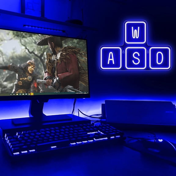YJYASX-WASD Neon Sign - USB Powered Blue Keyboard Neon Lights - WASD Keycaps Led Sign with On/Off Switch for Wall, Bedroom, Game Room Decor - Cool WASD Keys' Gaming Lights for Gamers, Streamers