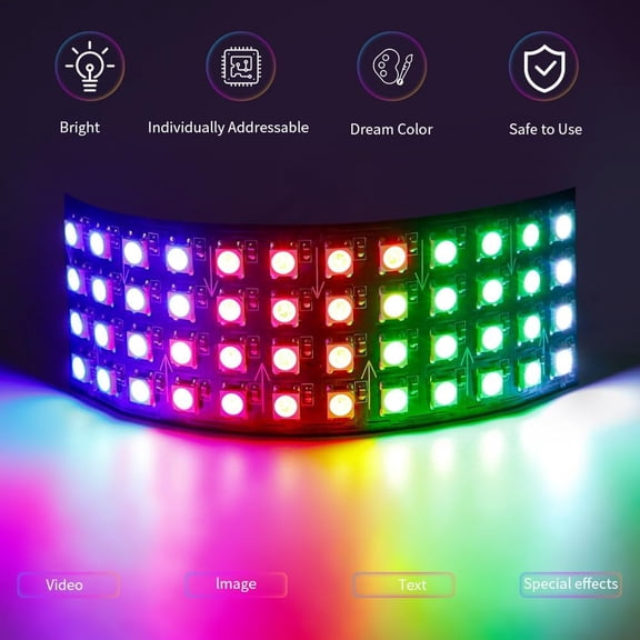 YJYASX-WS2812B RGB LED Digital Flexible Individually Addressable Panel Light WS2812 4X12 8X8 16X16 8X32 LED Module Matrix Screen DC5V (2Pack 4X12 96Pixels)