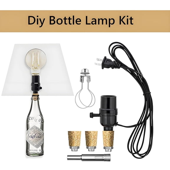 YJYASX-Wine Bottle Light Fixture Kit with 9mm Glass Drill bit, DIY Lamp Kit for Liquor Bottles with Slip on E26 Medium Base Socket,Bulb Clip and 8 Feet Power Cord,No Drilling Required (1-Pack)