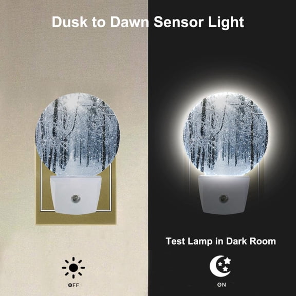 YJYASX-Winter Magic Snowy Landscape Night Lights Plug into Wall Snow Falling Forest Branch Plug-in Nightlight Auto on/Off Dim Light Sleep Friendly for Family Friends Holiday Gifts & Home Decor