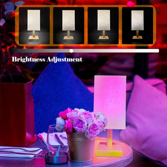 YJYASX-Wireless Bedside Table Lamp with 2 Pcs E26 RGB Rechargeable Battery Bulb, Remote Control, Dimmable, Timer, Cylindrical Fabric Light for Living Room, Bedrooms, Reading, Night Lighting