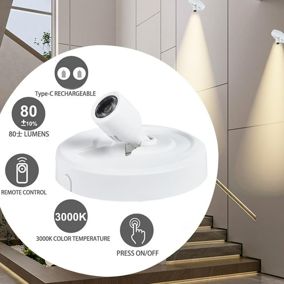 YJYASX-Wireless LED Spotlight Indoor with Rechargeable Battery Operated, Uplighting Indoor with Remote, Picture Light with Timer and Dimmable, Spot Lights Accent Up Light for Plant, Picture, Wall Art