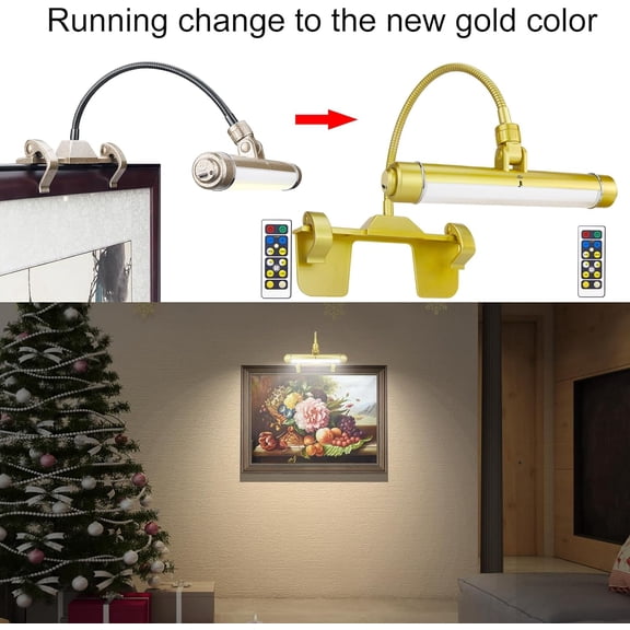 YJYASX-Wireless Picture Frame Led Lighting,Rechargeable Art Display Lighting Clip on Pictures,Over Painting Lights with Remote,Artwork Lamp with Flexible Neck,28 LEDs 3 Lighting Modes 200LM-Gold