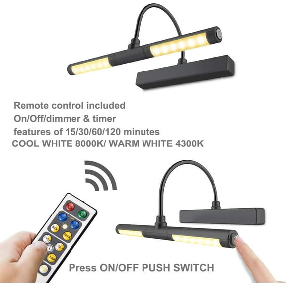 YJYASX-Wireless Picture Light Battery Operated, Remote Control Painting Light with Rotatable Head, Dimmable and Timer Off, Wall Art Lights for Pictures Painting Artworking Display-Black