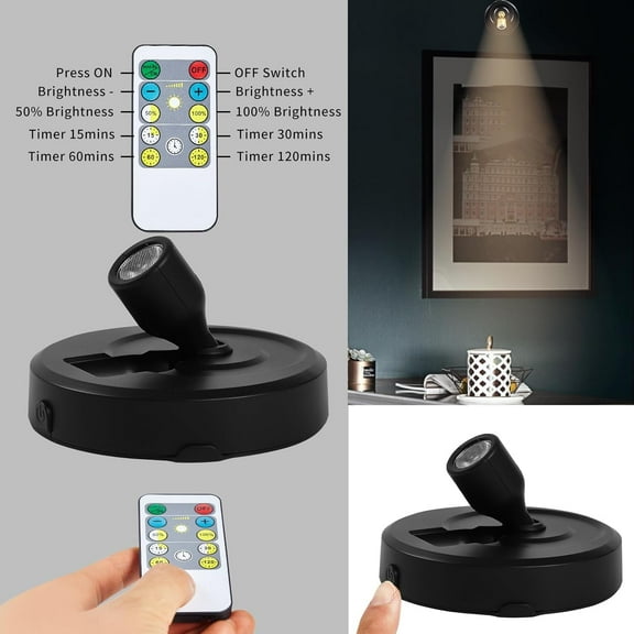 YJYASX-Wireless Spotlight Battery Operated, 2-Pack Tap Closet Light LED Puck Lights with Remote, Stick on Artwork Lighting with Rotatable Head for Wall Entrance Hallway Basement Artwork Decorative