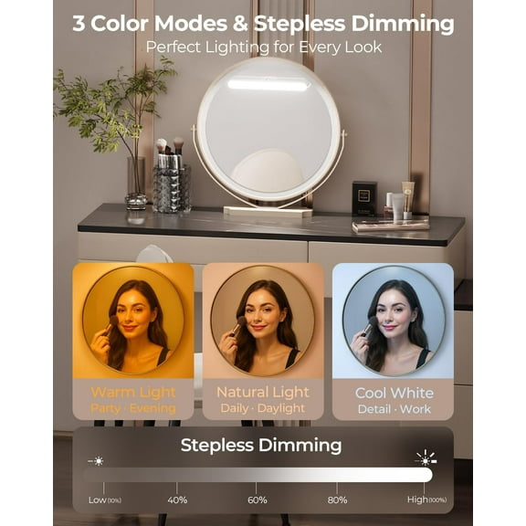 YJYASX-Wireless Vanity Makeup Lights for Mirror, 1600mAh Battery Operated Vanity Lights Cordless, Magnetic LED Light Bar Rechargeable Dresser Light, Stick On Make Up Light for Over Mirror, Bathroom