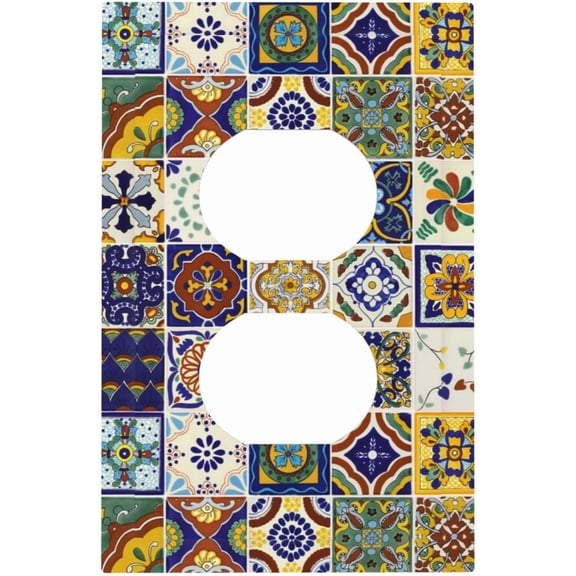 YJYASX-Yellow Mexican Moroccan Sun Tile 1 Gang Receptacle Wall Plate Duplex Outlet Covers Decorative Single Device Switchplate Face Wallplate Bedroom Decorate