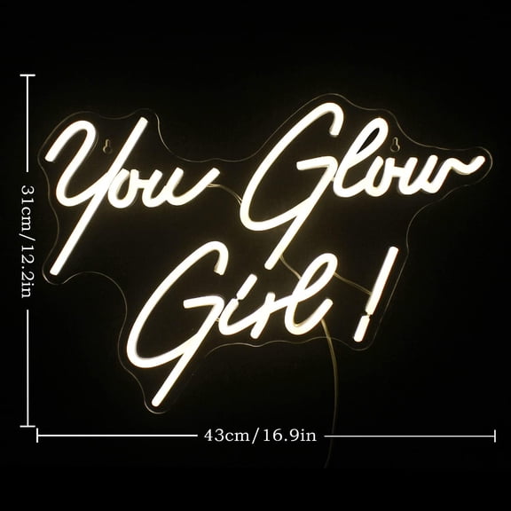 YJYASX-You Glow Girl Neon Sign Led Warm White Word Neon Light Up Signs for Wall Decor Usb Letter Neon Lights for Bedroom Home Wedding Birthday Party Girls Gifts