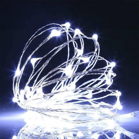 YJYASX-with Timer Function Battery Operated Dewdrop Led Lights,Mini Fairy Lights for Home Parties Christmas/Halloween Holiday Decoration,6 Hours on/18 Hours Off,30 LEDs,10 Feet (Cold White, 2)