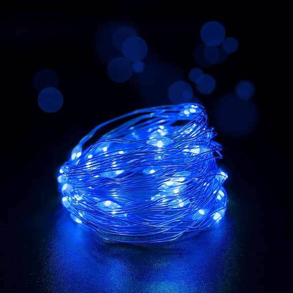 YJYASX-with Timer Function Battery Operated Dewdrop Led Lights,Mini Fairy Lights for Home Parties Christmas/Halloween Holiday Decoration,6 Hours on/18 Hours Off,30 LEDs,10 Feet (Blue, 2)