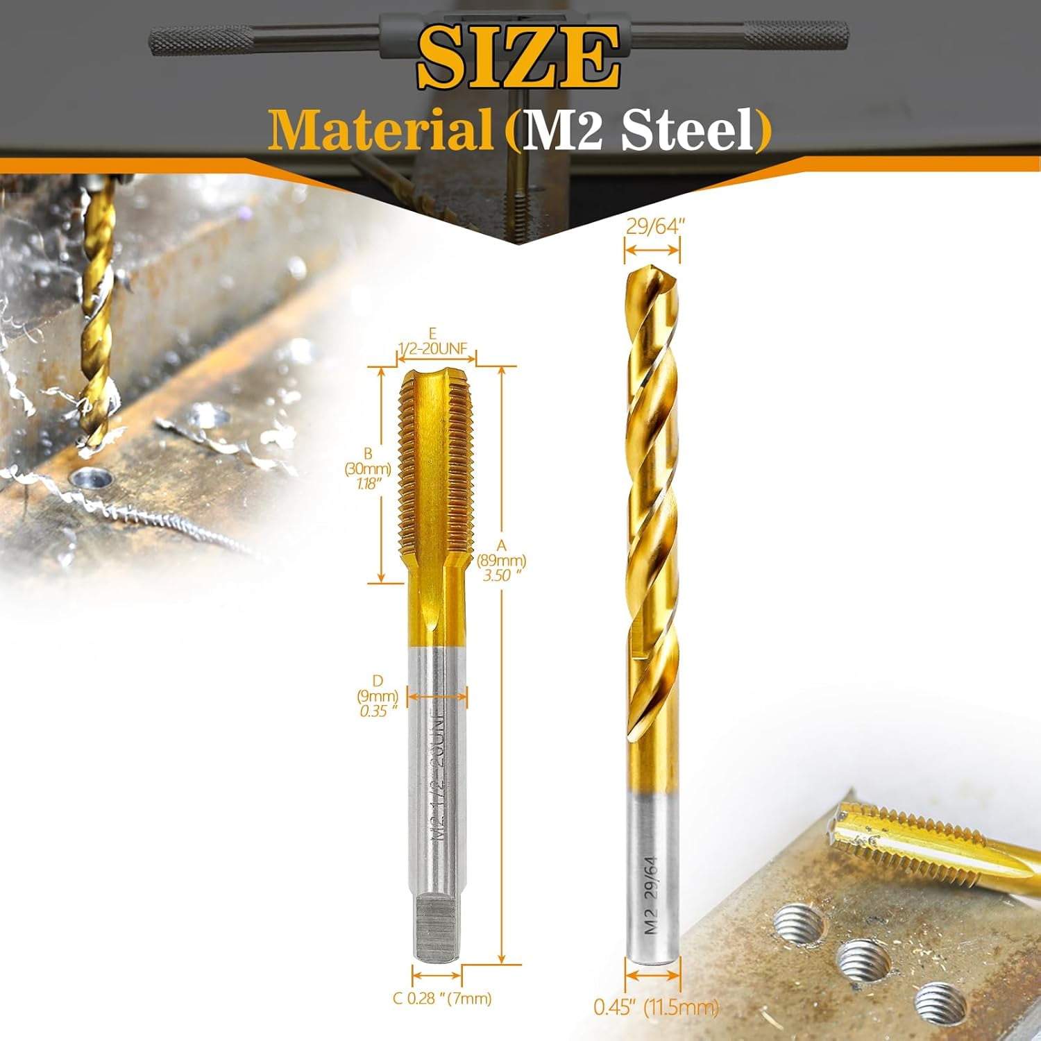YJYCSAH-1/2"-20 UNF Tap and 29/64" Drill Bit Kit, M2 HSS Drill and Tap ...