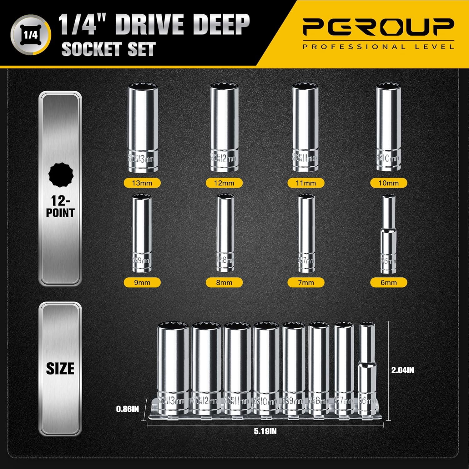 YJYCSAH-1/4 Inch Drive Socket Set - 8 Piece Metric 12-Point Deep Socket ...
