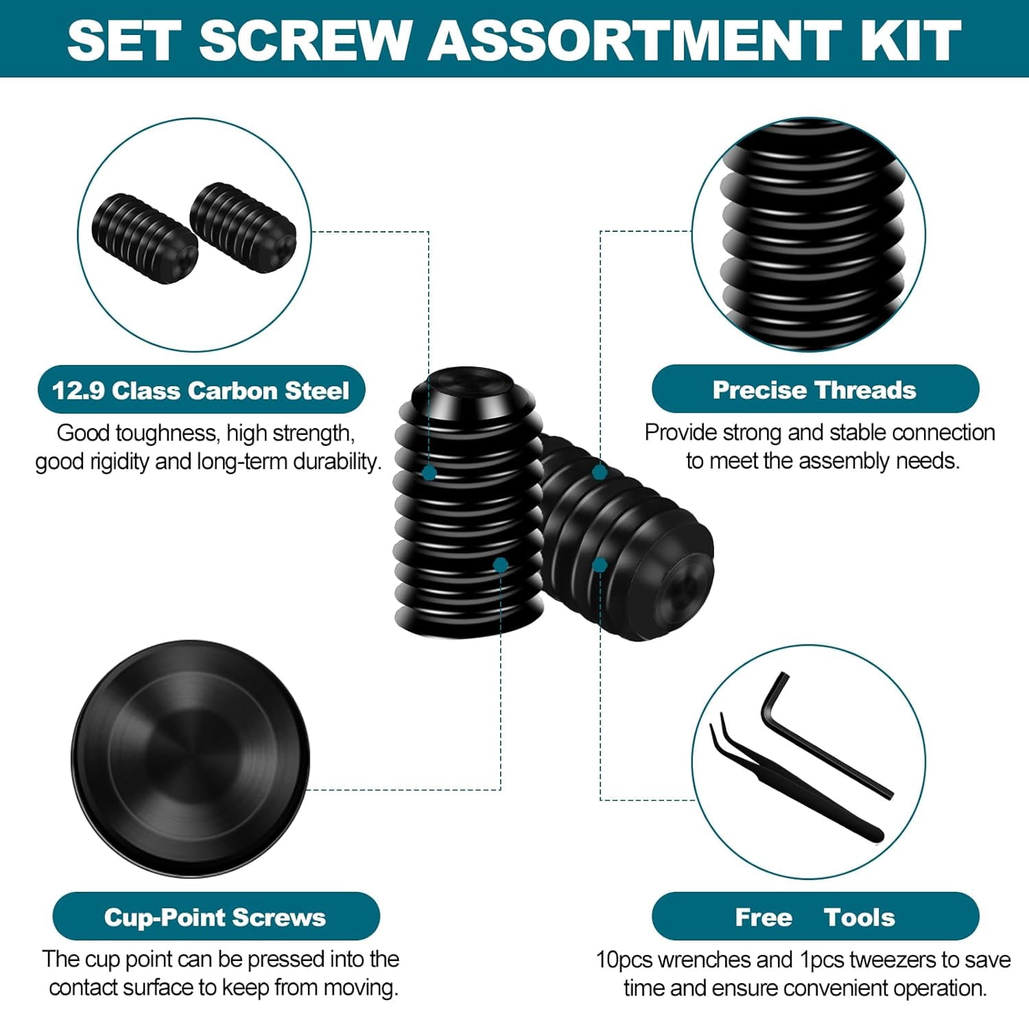 YJYCSAH-1211Pcs Metric + SAE Set Screw Assortment Kit(M3 to M8, 1/8