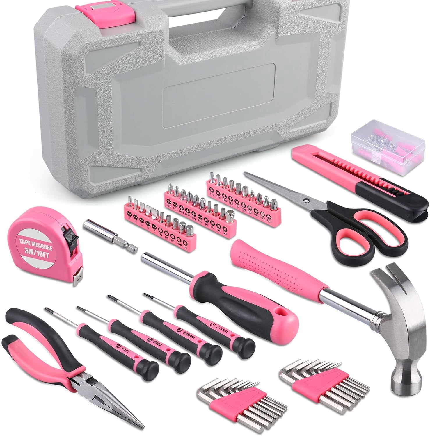 YJYCSAH-150-Piece Pink Color All-Purpose Household Tool Kit in Toolbox ...