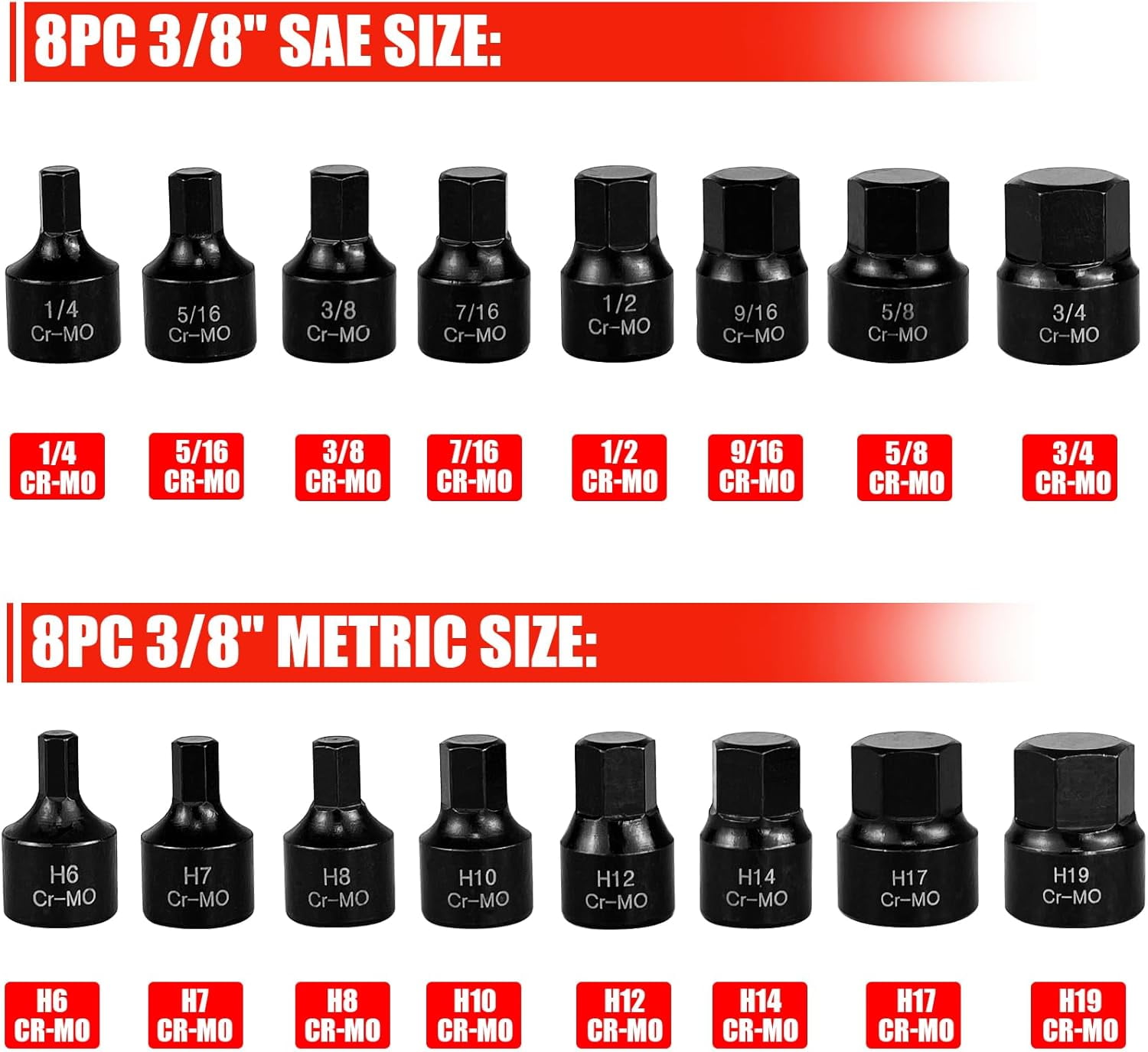 YJYCSAH-16 Piece 3/8-Inch Drive Low Profile Impact Hex Driver Set,SAE ...