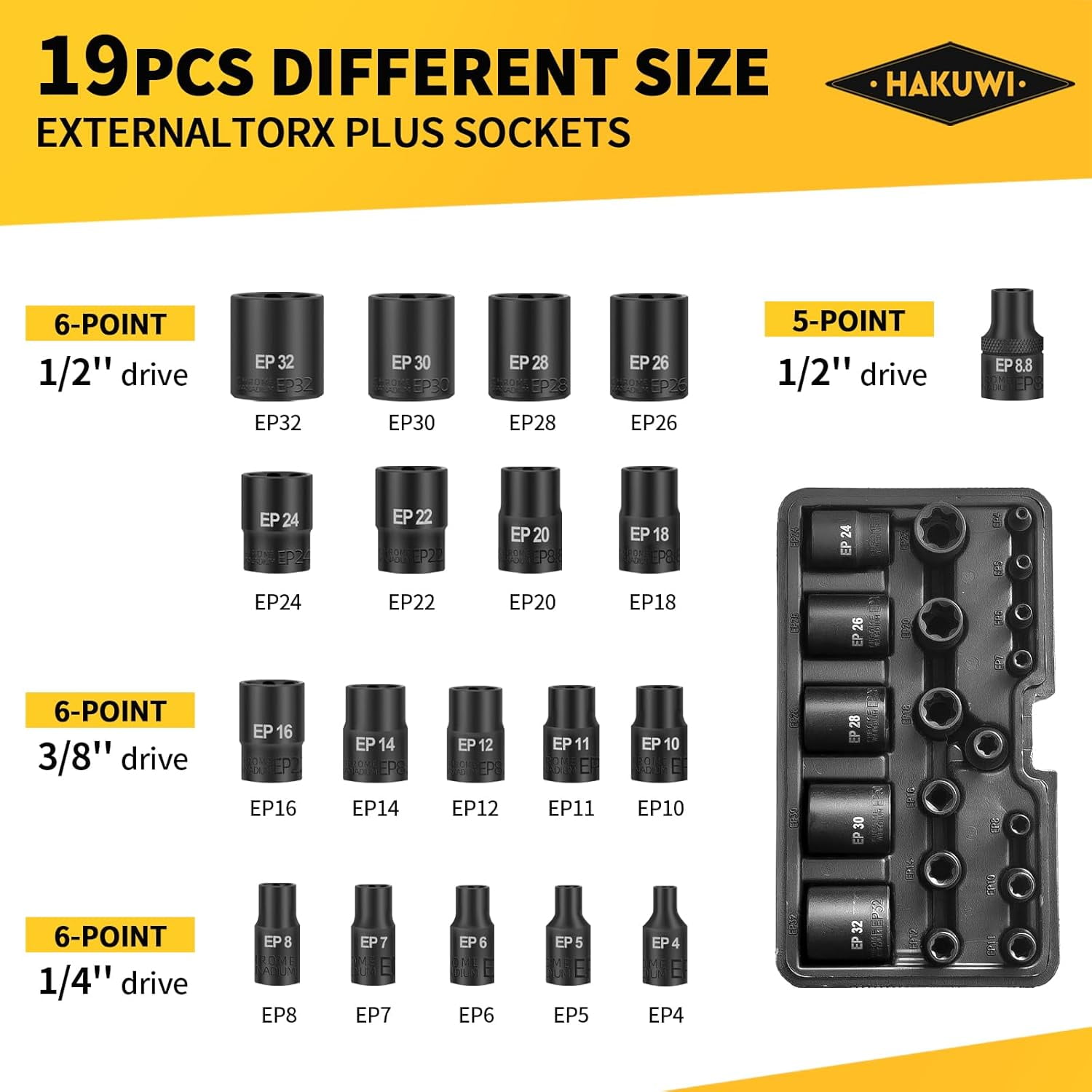 YJYCSAH-19-Piece External Torx Plus Socket Set, Ultimate Star Socket ...
