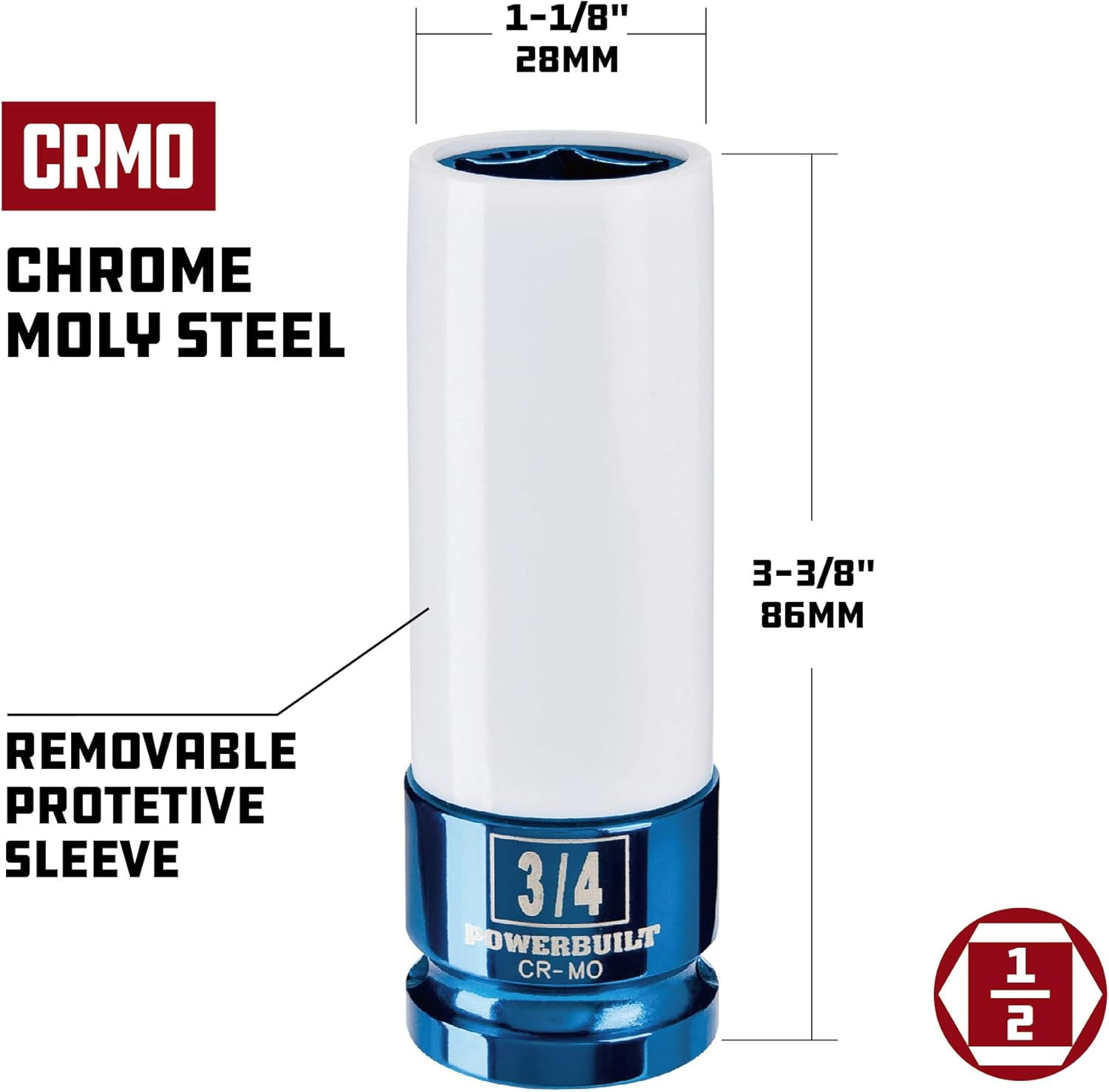 Laser Tools 7674 Bussola Per Dadi Ruota 1/2" 18mm Profonda Con Guaina Protettiva
