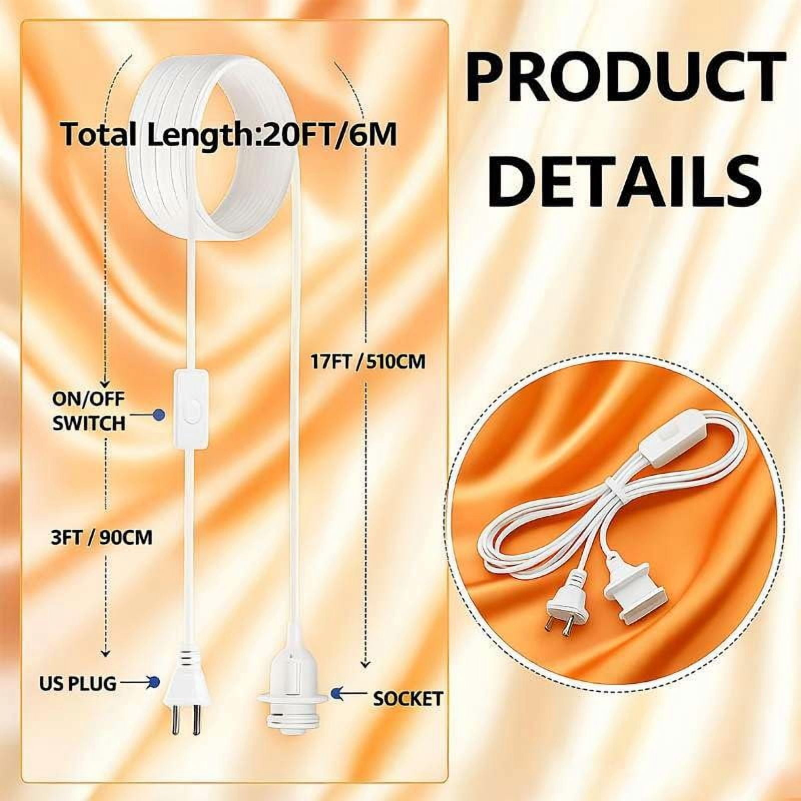 YJYCSAH-20FT Hanging Lantern Extension Cord, Pendant Light Cable with ...
