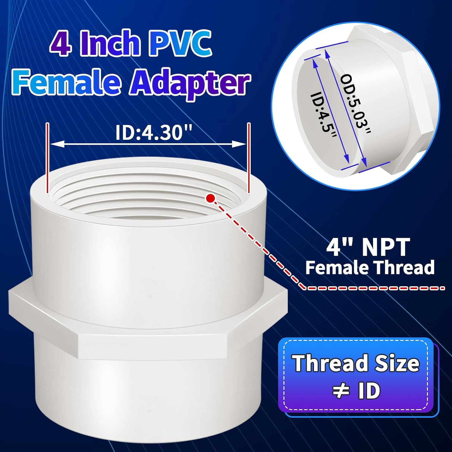 YJYCSAH-2Pcs White PVC Pipe Fittings, 4inch NPT Female Thread Pipe ...