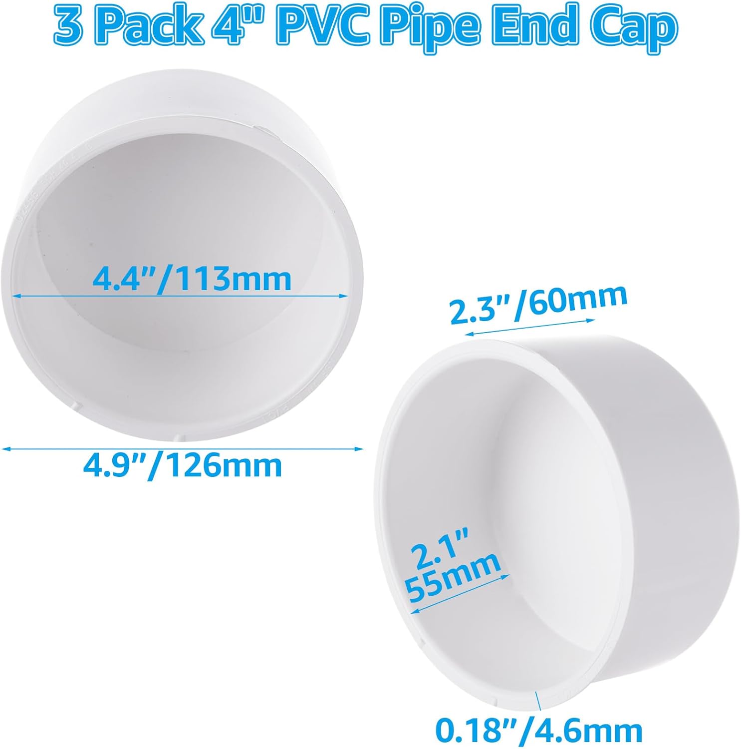 YJYCSAH-3 Pack 4”PVC Pipe End Cap Fitting, SCH 40 Furniture Grade PVC ...