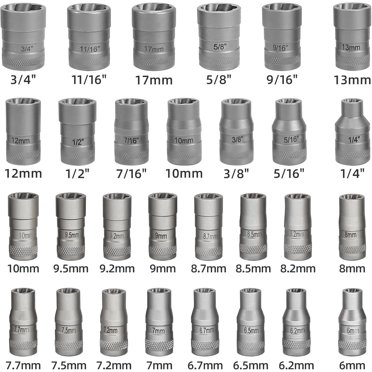 32-Piece Bolt Extractor Set - Stripped Bolt Remover For Rounded-Off Nuts | Lug Nut Removal Tool Kit