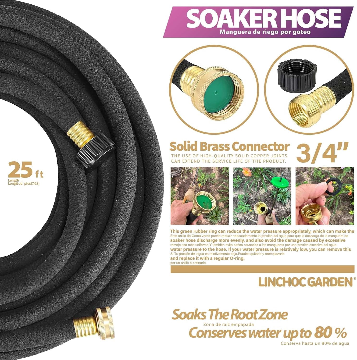 YJYCSAH-LICNCHOC GARDEN Soaker Hose 25ft,1/2 INCH Flexible Durable ...