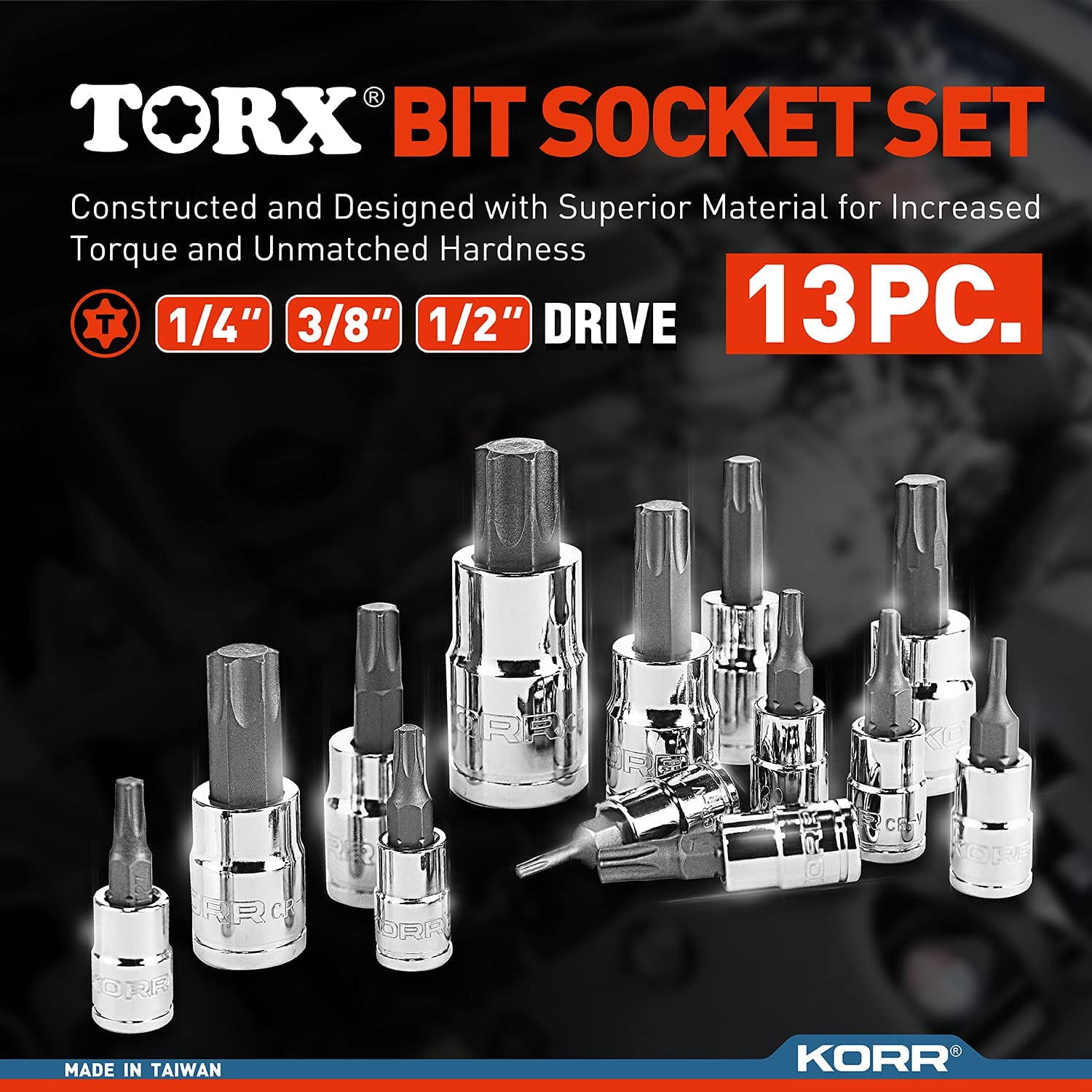 YJYCSAH-Tools KSS004 13pc Torx Bit Socket Set, Sizes from T8 - T60 | 1/ ...