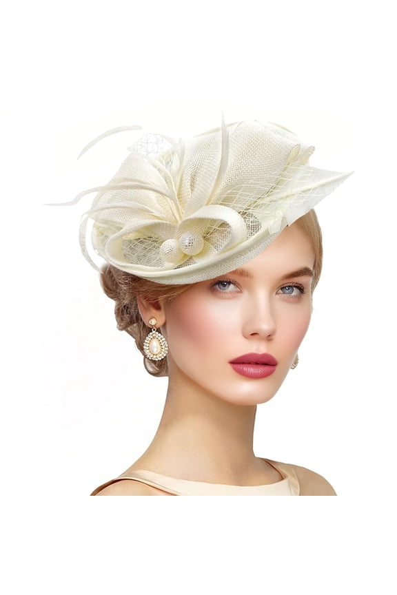 Women's Tea Party Hat - 7.87 Inch Wide Brim Faux Linen Sun Hat - Elegant Kentucky Derby & Garden Party Accessories in 5 Colors - Lightweight Ladies' Dress Hat