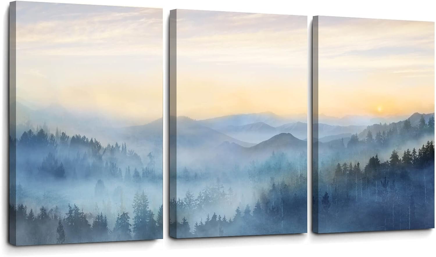 Foggy Forest Sunrise Framed Canvas Wall Art Set