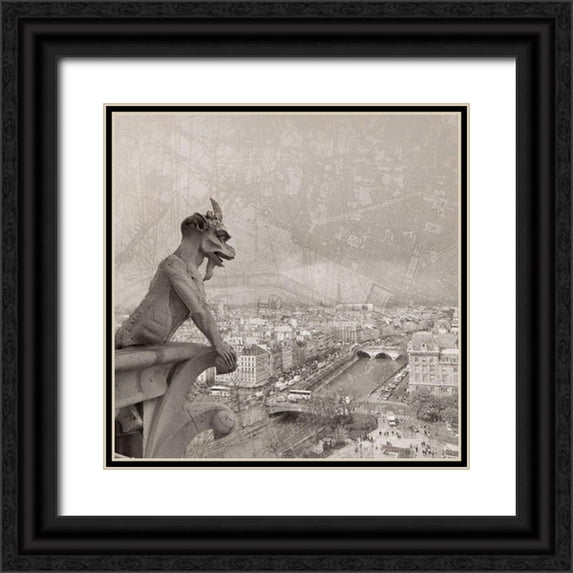 YK Studios 20x20 Black Ornate Wood Framed with Double Matting Museum Art Print Titled - Gargoyle II