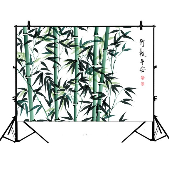 YKCG 7x5ft Bamboo Ink Painting Asian Photography Backdrops Polyester Photography Props Studio Photo Booth Props