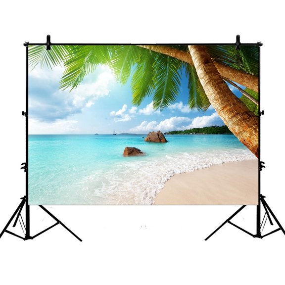YKCG 7x5ft Beach Palm Tree Coast of Beach Nature Island Coconu Tree Photography Backdrops Polyester Photography Props Studio Photo Booth Props