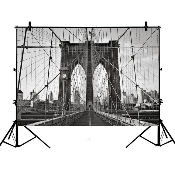 YKCG 7x5ft Brooklyn Bridge, New York Black and White Photography Backdrops Polyester Photography Props Studio Photo Booth Props