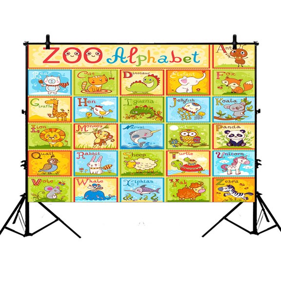 YKCG 7x5ft Children's English Animal Alphabet Photography Backdrops Polyester Photography Props Studio Photo Booth Props