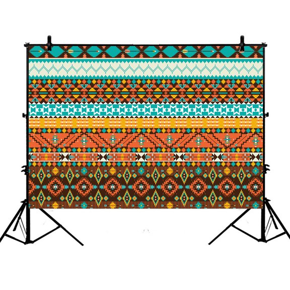 YKCG 7x5ft Colorful Aztec Bohemian Geometric Photography Backdrops Polyester Photography Props Studio Photo Booth Props