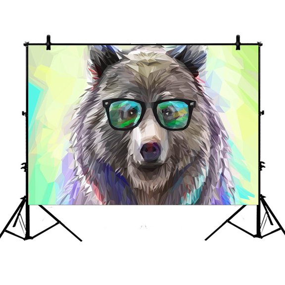 YKCG 7x5ft Cool Low Poly Hipster Bear Funny Cute Animal Photography Backdrops Polyester Photography Props Studio Photo Booth Props