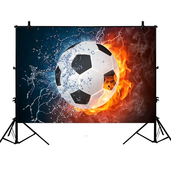 YKCG 7x5ft Fire and Water Soccer Ball Sports Photography Backdrops Polyester Photography Props Studio Photo Booth Props