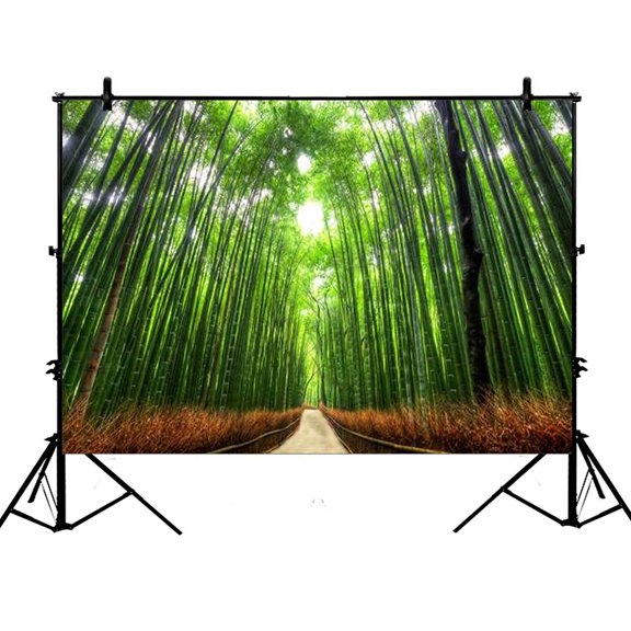 YKCG 7x5ft Green Forest Path Bamboo Photography Backdrops Polyester Photography Props Studio Photo Booth Props
