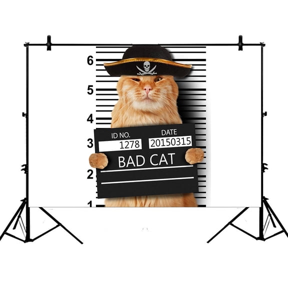YKCG 7x5ft Pirate Cat Hipster Funny Animal Cats Photography Backdrops Polyester Photography Props Studio Photo Booth Props