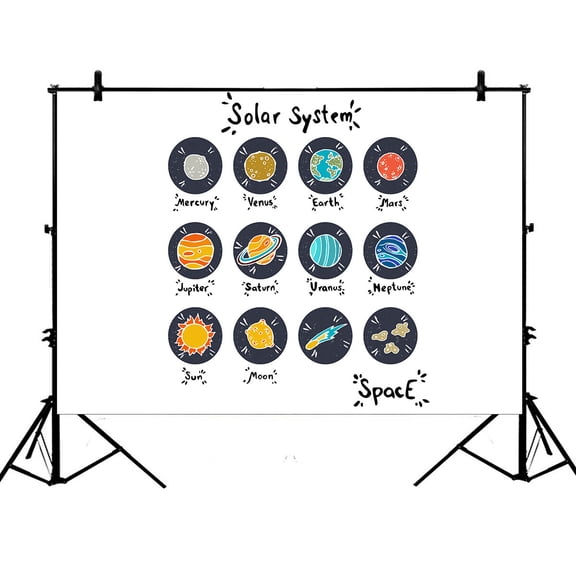 YKCG 7x5ft Solar System Planets Funny Education Chart Photography Backdrops Polyester Photography Props Studio Photo Booth Props