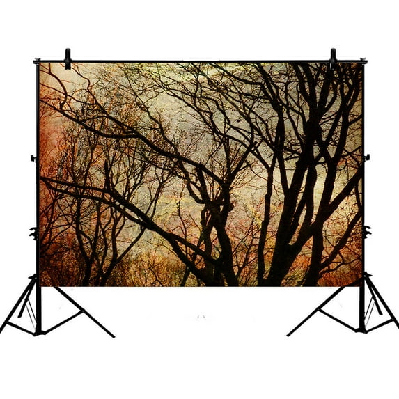 YKCG 7x5ft Vintage Autumn Trees Bare Tree Trunks in Autumn Photography Backdrops Polyester Photography Props Studio Photo Booth Props