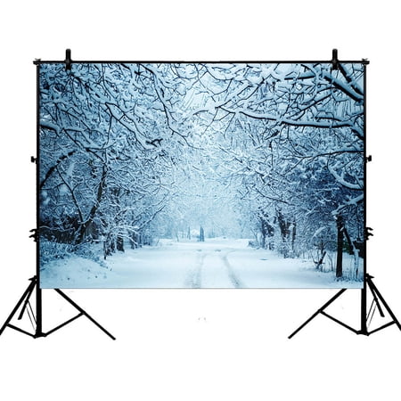 YKCG 7x5ft Winter Landscape Snowy Trees Alley Road Photography Backdrops Polyester Photography Props Studio Photo Booth Props