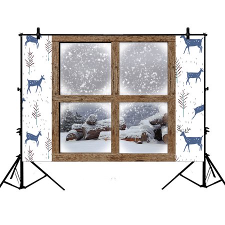YKCG 7x5ft Winter Outdoors View Snowflake Scene Firewood Photography Backdrops Polyester Photography Props Studio Photo Booth Props