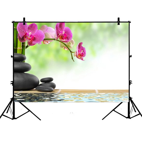 YKCG 7x5ft Zen Basalt Stones and Bamboo Japanses Photography Backdrops Polyester Photography Props Studio Photo Booth Props