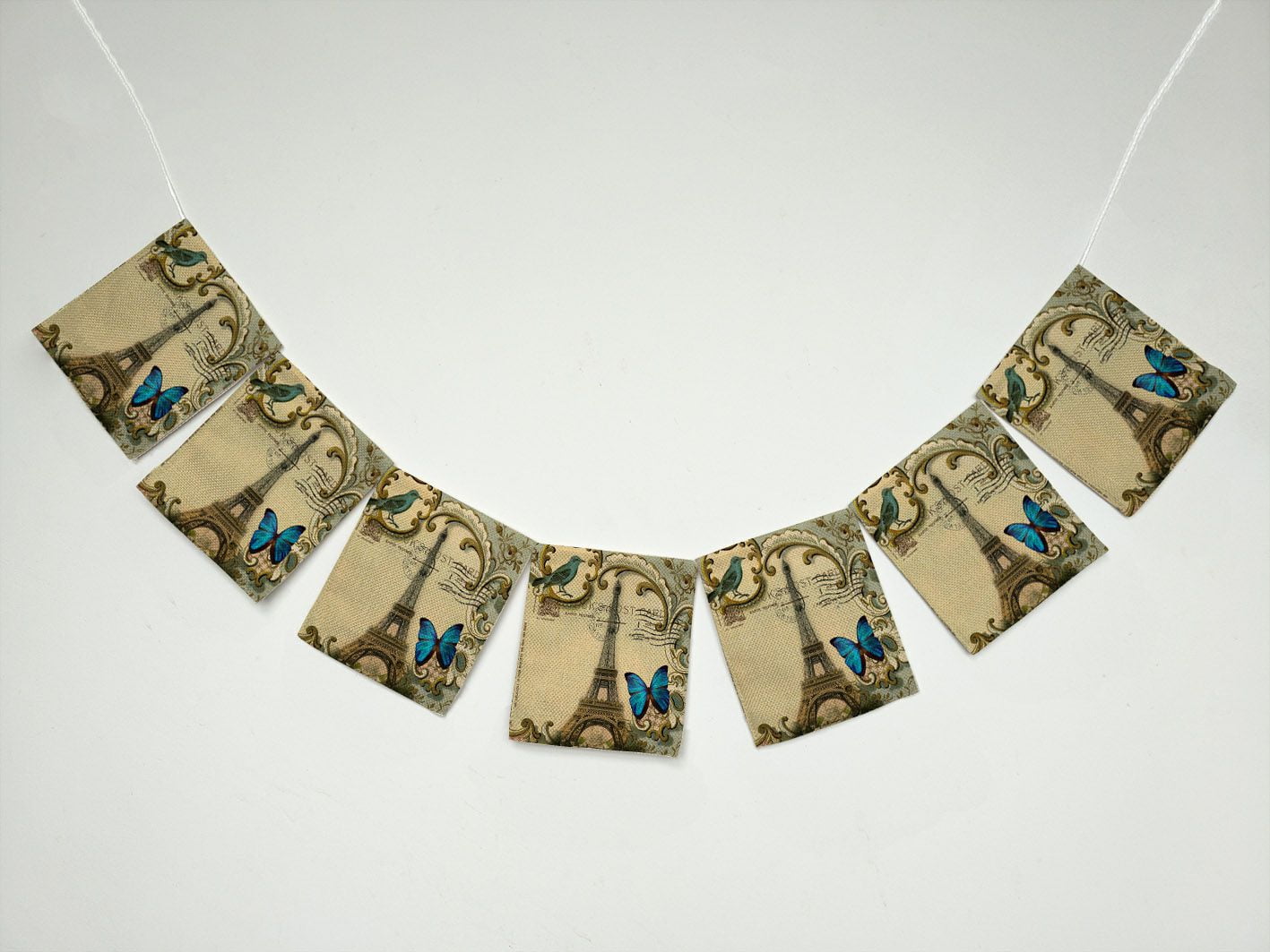 YKCG Blue Butterfly Paris Eiffel Tower Banner Bunting Garland Flag Sign for Home Family Party Decoration