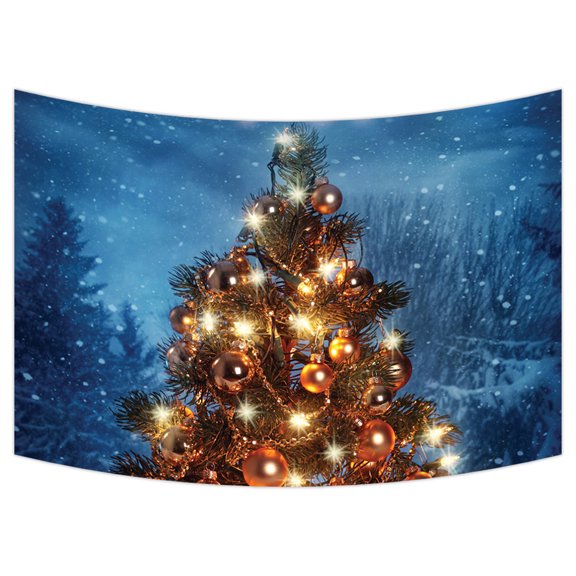 YKCG Christmas Tree with Lights in Winter Happy New Year Wall Hanging Tapestry Wall Art 90x60 inches
