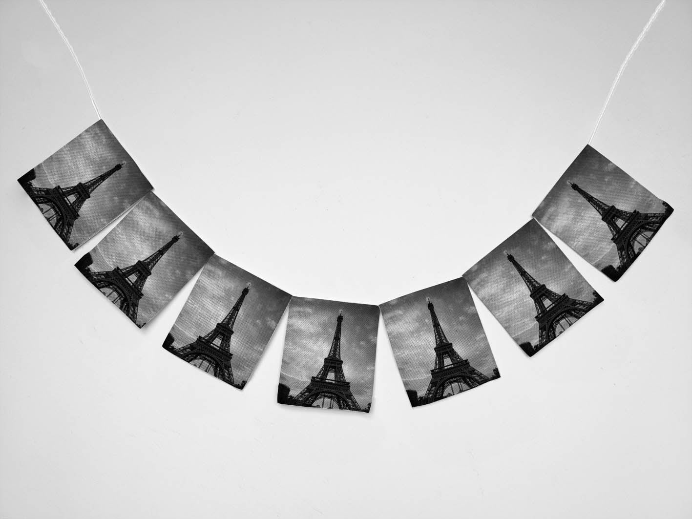 YKCG Cloudy Sky Paris Eiffel Tower Banner Bunting Garland Flag Sign for Home Family Party Decoration