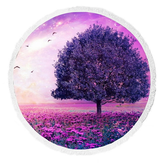 YKCG Colorful Tree Art Painting Dreamy Landscape Round Beach Towel Beach Mats Beach Shawl Beach Blanket with Tassels Beach Throw Towel Yoga Mat